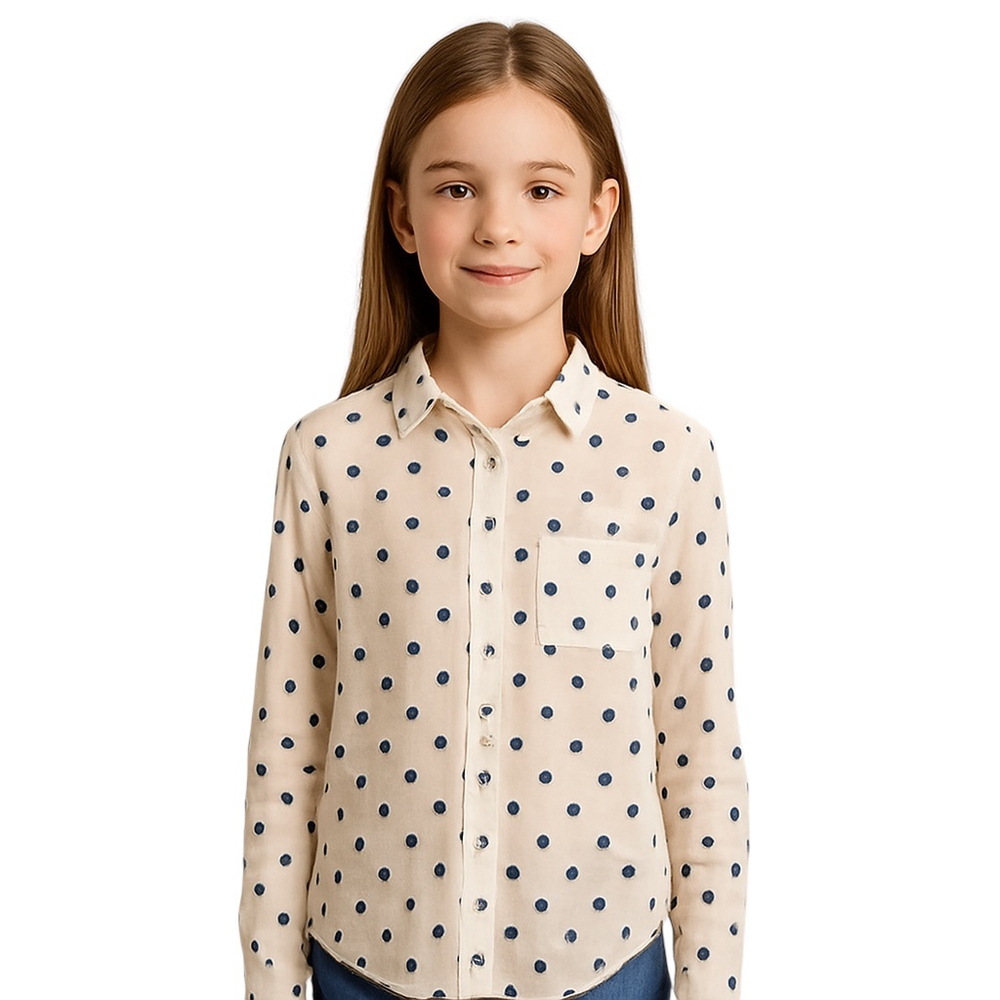 Abercrombie Polka Dot Button Up Shirt Kids Girls M White Black Long Sleeve Sheer